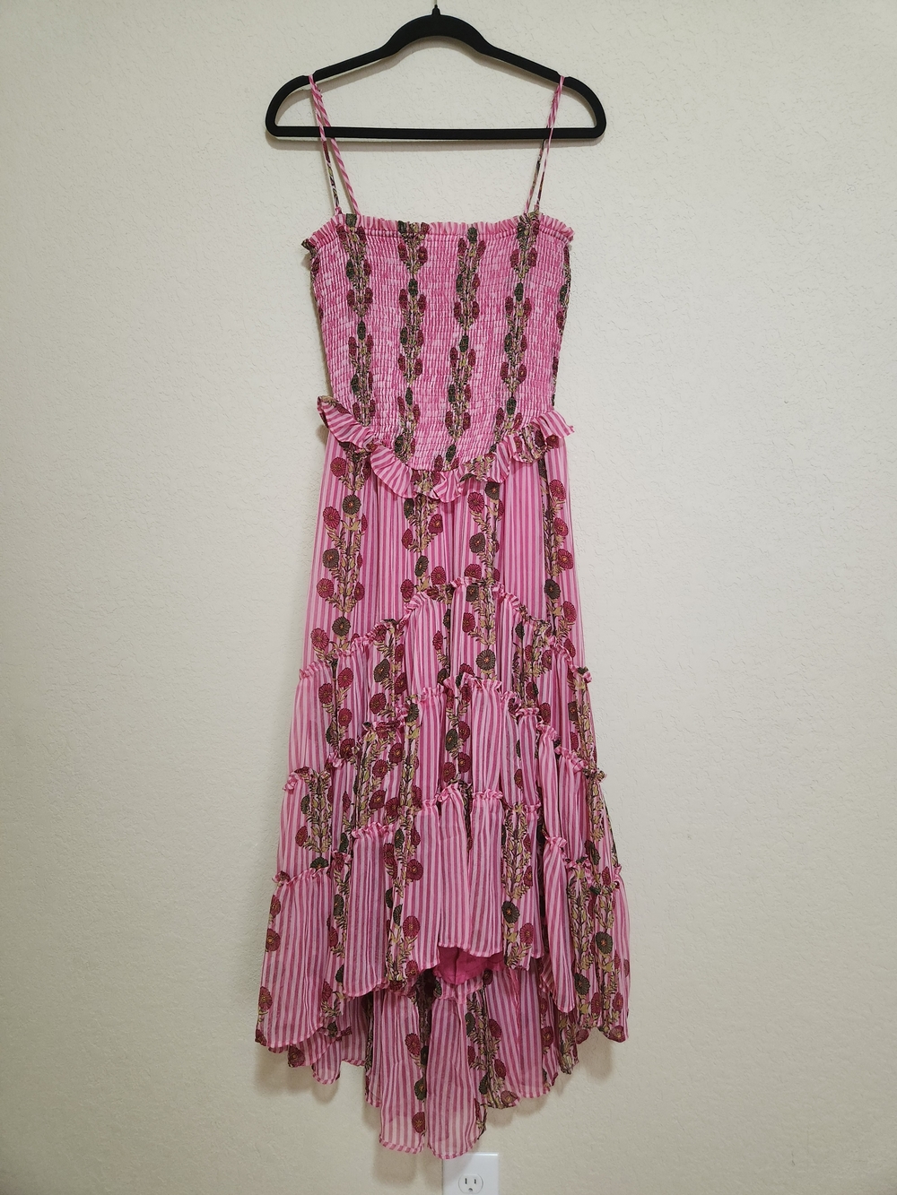 Free People Alejandra Hot Pink Combo Striped Floral High-Low Midi Dress - Picture 5 of 16